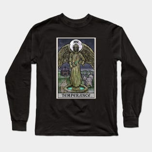 Temperance Tarot Card Halloween Gothic Creepy Crying Angel Statue Long Sleeve T-Shirt